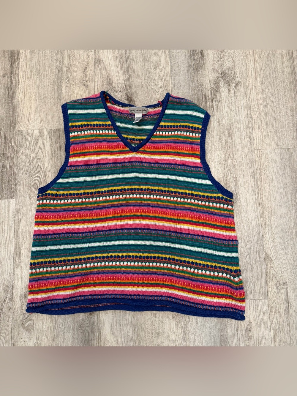 Vintage Northern Isles Ramie Cotton Sweater Vest Size Large Colorful Striped
